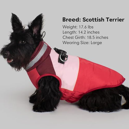 Dog Jacket for Small Dogs Waterproof Dog Coat with Reflective Strips and Harness Built in Warm Fleece Dogs Winter Coat Windproof with Back Zipper, Red M - color: Red, size: Medium