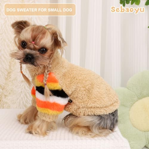 Dog Sweater for Small Winter Warm Fleece Turtleneck Sweatshirt Clothes Boy Girls Pet Pullover with Rainbow Sleeves Cat Apparel Stretchy Outfit(Khaki, S) - color: Khaki, size: Small
