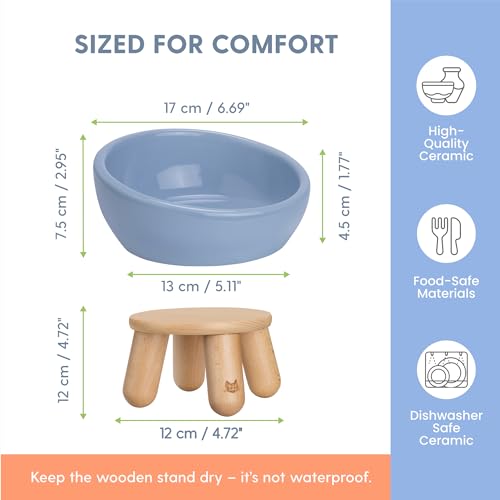 The Cat Ladies Tilted Ceramic Cat Bowl - Elevated Food Bowls Ceramic Pet Bowl - Raised Ceramics Bowls - Elevated & Tilted Design for Comfortable Eating - Dishwasher Safe - Wide Opening - color: Powder Blue