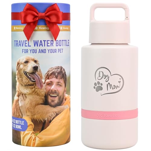 Dog Mom Gift, Insulated Dog Water Bottle with Travel Bowl, Women Christmas, Birthday for DogLover, Portable Water Bottle Dispenser, Accessories for Car, Camping, Outdoor, Detachable (DogMom-PalePink) - color: DogMom-PalePink