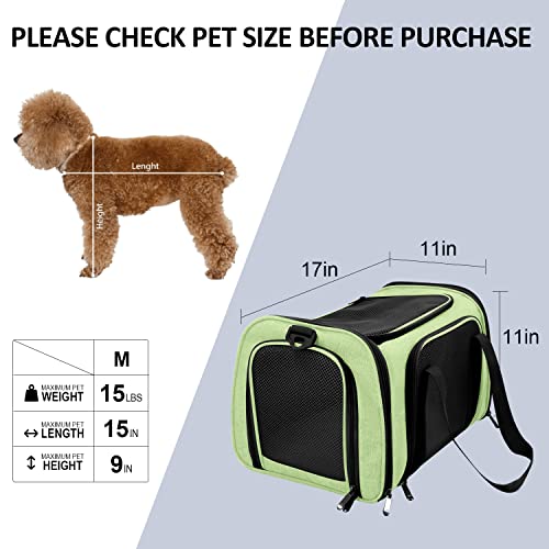 Henkelion Pet Carrier for Small Medium Cats Dogs Puppies up to 15 Lbs, Airline Approved Small Dog Carrier Soft Sided, Collapsible Travel Puppy Carrier - Green - color: Green, size: 17.0"L x 11.0"W x 11.0"H