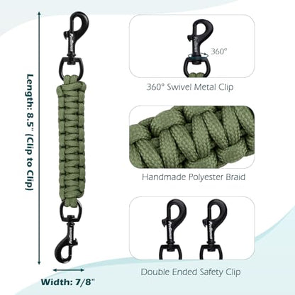 Dog Collar Safety Clip, Handmade Backup Safety Strap for Dog Harness, Prong, Pinch Collar, Double Ended Clasp Leash Connector (Army Green) - color: Army Green