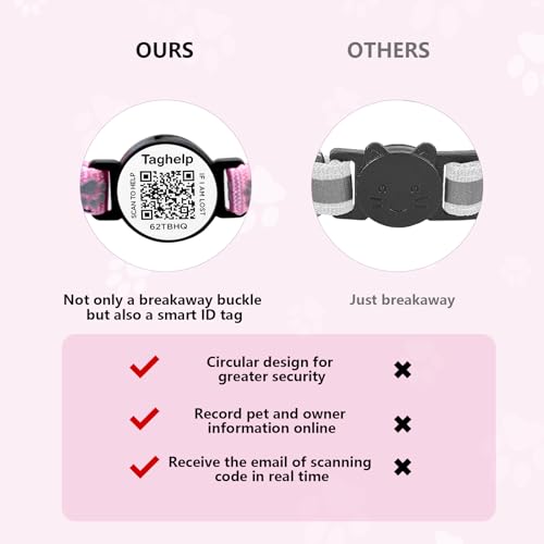 Smart QR Code Cat Collar 2-Pack: Your Cat's Digital Safety Profile, Breakaway Reflective Collar with Instant Email Alert When Scanned (Pink & Purple A) - color: Paw pattern - Pink & Purple