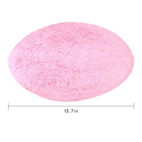16 Inch Plush Dog Bed Mat Warm Fluffy Round Puppy Crate Pad with Anti-Slip Waterproof Bottom Soft Comfy Pet Kennel Mat for Small and Medium Dogs Sleeping(Pink) - color: Pink, size: 16 Inch