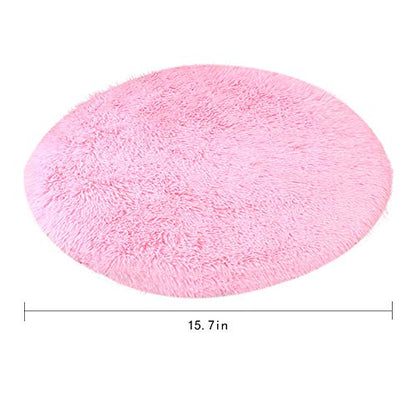 16 Inch Plush Dog Bed Mat Warm Fluffy Round Puppy Crate Pad with Anti-Slip Waterproof Bottom Soft Comfy Pet Kennel Mat for Small and Medium Dogs Sleeping(Pink) - color: Pink, size: 16 Inch