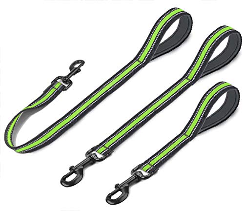 Cymiler Nylon Short Traffic Leash with Padded Handle, 3 Sizes, Highly Reflective Threads for Small to Large Dogs - color: Wide-Green