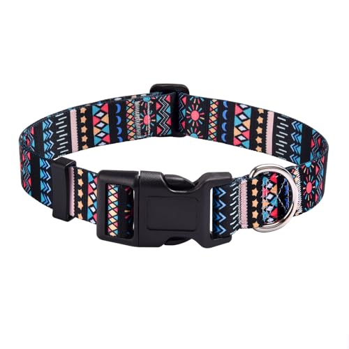 Dog Collar with Bohemia Floral Tribal Geometric Patterns - Soft Ethnic Style Collar Adjustable for Small Medium Large Dogs(Black Bohemia,XS) - color: Black Bohemia, size: XS (Neck 7.9-11.8", Width 5/8")