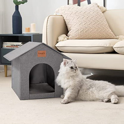 Love's cabin Outdoor Cat House Weatherproof, Insulated Feral Cat House Outdoor for Winter, Waterproof Outside House for Indoor Cats, Shelter with Removable Soft Cushion,Grey