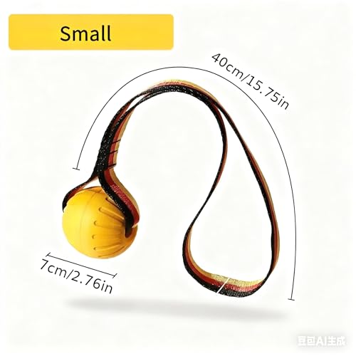 Durable Rubber Dog Ball with Strap - Interactive Fetch/Tug Toy for Aggressive Chewers, Floating Dog Toy for Medium/Large Dogs (Small) - size: Small