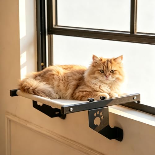 2‑in‑1 Cat Window Perch,Suction Cup & Hook‑On Windowsill Mounted Pet Perch, Sturdy Hammock with Metal Frame for Large Cats, Easy to Adjust Cat Bed for Windowsill, Bedside, Drawer and Cabinet