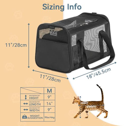 Airline Approved Cat Carrier, Soft-Sided Collapsible Pet Carrier for Travel, 3 Carrying Ways, Lightweight and Ventilation on 5 Sides, Escape Proof, with Soft Fleece Pad - color: Z-Black, size: Medium