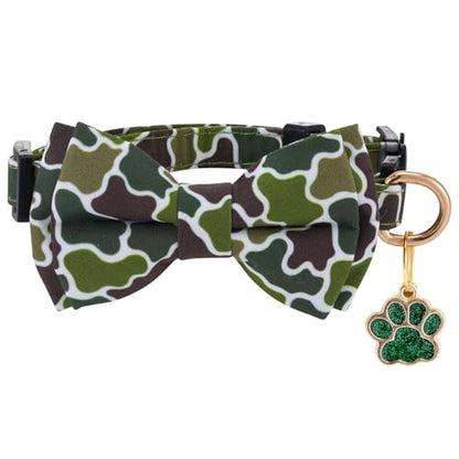 2 Pack Breakaway cat Collar with Bow Tie and Bell,Adjustable Soft Cotton Pet Collar with Pink and Red Bow Patterned Design for Kitten Adult Cats (Camouflag & Black) - color: Camouflage & Black