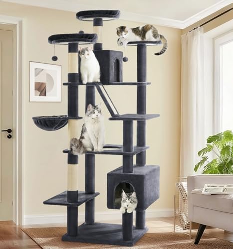 Made4Pets Tall Cat Tree, 80" Cat Tree Tower for Indoor Cats Large Adult, Modern Cat Tower with Scratching Post, Cozy Hammock, 3 Perches and 2 Condos, Sturdy and Fluffy, Dark Gray - color: Dark Gray