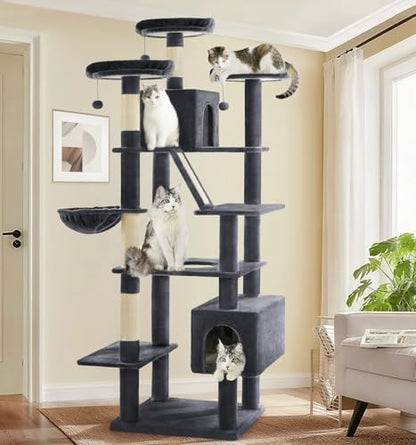 Made4Pets Tall Cat Tree, 80" Cat Tree Tower for Indoor Cats Large Adult, Modern Cat Tower with Scratching Post, Cozy Hammock, 3 Perches and 2 Condos, Sturdy and Fluffy, Dark Gray - color: Dark Gray