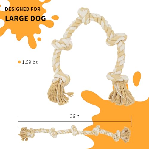 Bmag Dog Rope Toys for Aggressive Chewers, Interactive Heavy Duty Dog Toys for Medium Large Dogs, Tough Twisted Rope Toy with 5 Knots(Beige) - color: Beige