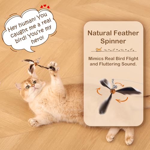 Retractable Cat Wand Toy with Spinning Natural Feather – Interactive Cat Teaser Wand for Indoor Cats, Adjustable Lightweight Cat Toy Wand with 4 Feather Refills - No String Version - color: No String Version