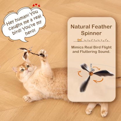 Retractable Cat Wand Toy with Spinning Natural Feather – Interactive Cat Teaser Wand for Indoor Cats, Adjustable Lightweight Cat Toy Wand with 4 Feather Refills - No String Version - color: No String Version