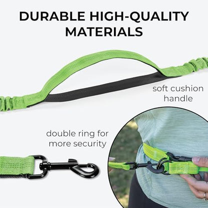 Squirrel Products Hands Free Dog Leash with Hip Belt/Crossbody Strap, Zipper Pouch, and Shock Absorbing Bungee for Walking or Jogging with pet (Green, Black) - color: Green and Black