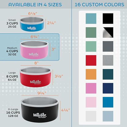 Master Pet Supply Stainless Steel Dog Bowls - 32 oz, Heavy Duty - Stainless Steel, Double Wall Extra-Thick Insulated, Non-Slip Pet Water Bowl for Dogs, Cats & Pets, Anti Rust Metal, Dish Washer Safe - color: Stainless Steel, size: 4 Cups (32 oz)