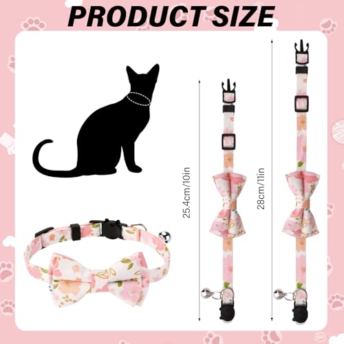 10 Pcs Spring Cat Collar Breakaway with Bow Tie and Bell Kitten Collars Removable Bowtie Plaid Flower Cat Collar for Cats Kittens Puppy (Flower) - color: Flower