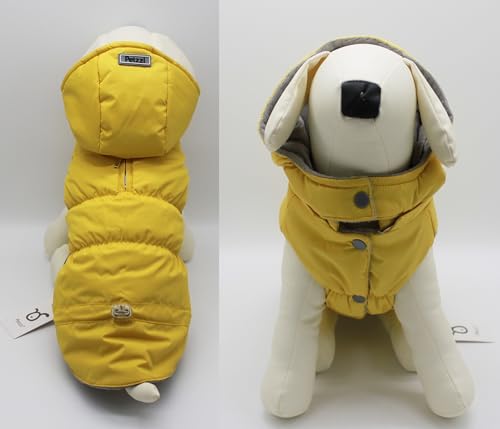 Warm Dog Coat Jacket with Detachable Hood Harness Hole Winter Coat Pet Clothes Dog Cold Weather Coats Cozy Snow Jacket Vest for Small Medium Large Dogs - Blake (Yellow, X-Small) - color: Yellow, size: X-Small
