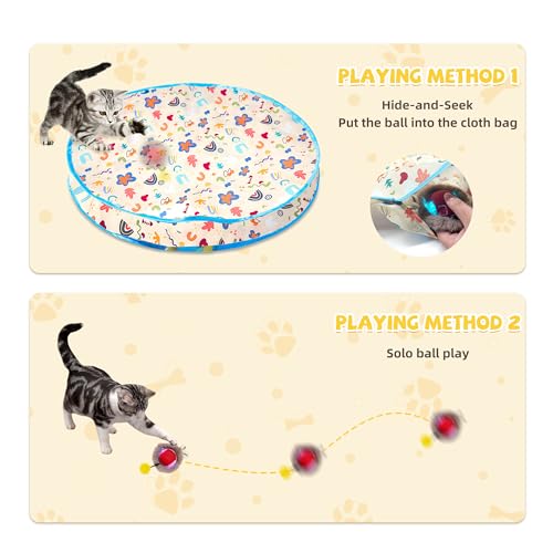 Interactive Cat Toys, Fast Rolling Ball in Play Mat, Automatic Motion Activated Ball Hide and Seek for Cat Indoor Toys, Mouse Catching Game Boredom Relief, 28" Mat