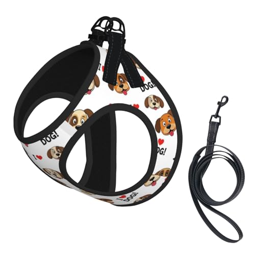 No Pull Walking Harness for Small Dogs Cartoon Dog Heads with Heart, Adjustable Breathable Reflective Vest with Leash Comfortable Pet Training Vest - color: Design (592), size: Small