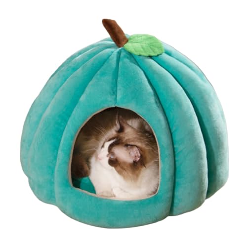 Cat Beds for Indoor Cats, Pumpkin Cat House,Cute Pumpkin Shape Cat Cave Bed Cat Tent with Removable Cushion, Warm Cave Nest Sleeping Bed Puppy House for Cats Small Dogs (Blue-01, 18 in) - color: Blue-01, size: 18 in
