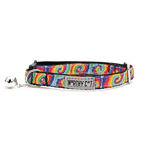 THE WORTHY DOG Patterned Kaleidoscope Cat Collar with Bell, Adjustable Nylon Safety Collar, Multicolored, One Size - color: Multicolored-kaleidoscope