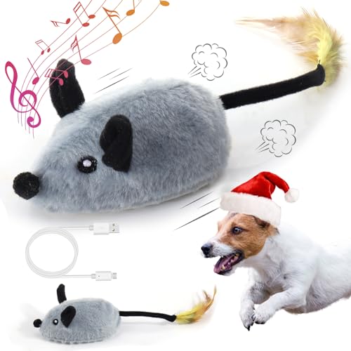Mity rain Interactive Dog Toys, Fake Mouse Moving Dog Toy with Automatic Sensor, Dog Mouse Toy with Realistic Sound & Extended Tail, Automatic Dog Toy for Cats Dogs Pet, Squeaky Dog Toys - color: Gray