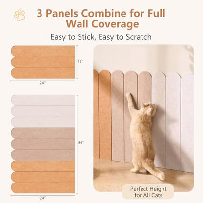 Cat Wall Scratcher, Scratching Pads, 3-Panel 0.35" Thick Felt, Scratching Post Alternative Self-Adhesive Cat Scratch Mat for Sofa/Door/Wall (Longan Yellow) - color: Longan Yellow