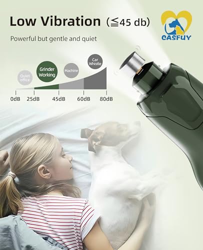 Casfuy Dog Nail Grinder Quiet - (45db) 6-Speed Pet Nail Grinder with 2 LED Lights for Large Medium Small Puppy Dogs/Cats, Professional 3 Ports Rechargeable Electric Dog Nail Trimmer with Dust Cap - color: Green