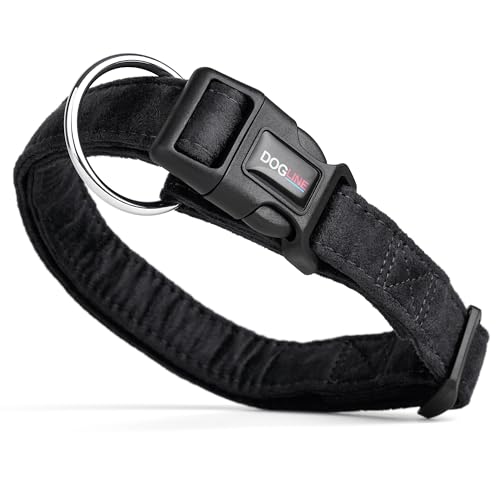 Dogline Comfort Microfiber Flat Collar for Dogs (W 1" L 15"-25"), Black - color: Black, size: 1-Inch Wide