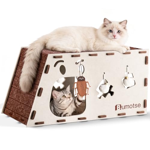 Interactive Felt Cat Tunnel for Indoor Cats with Catnip Toy, Modular Cat Cave House for Scratching, Play, Hiding & Sleeping, Durable Washable Cat Condo for Large Cats Up to 22LB, Cream - color: Cream, size: Small