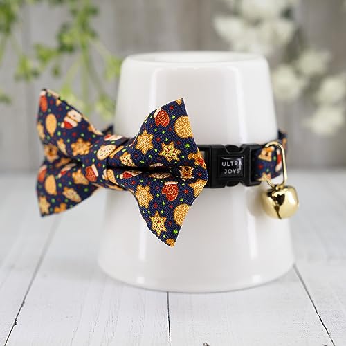 Ultra Joys Breakaway Cat Collar - Bells & Bowtie Gingerbread Man Small - color: Gingerbread-Bowtie Collar, size: Small