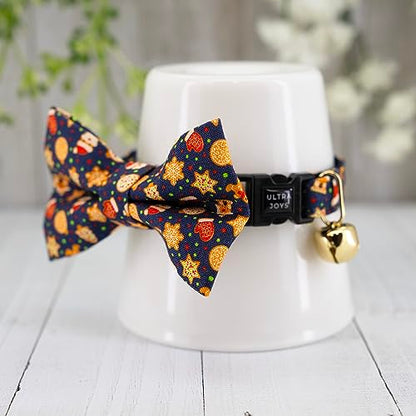 Ultra Joys Breakaway Cat Collar - Bells & Bowtie Gingerbread Man Small - color: Gingerbread-Bowtie Collar, size: Small
