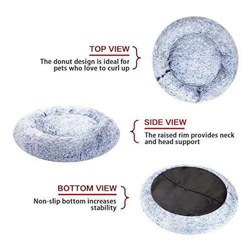 Bedfolks Calming Donut Dog Bed - 36 Inch Round Plush Beds for Large Dogs, Anti-Anxiety Machine Washable (Navy Blue, Large) - color: Navy Blue, size: 36.0"L x 36.0"W x 8.0"Th