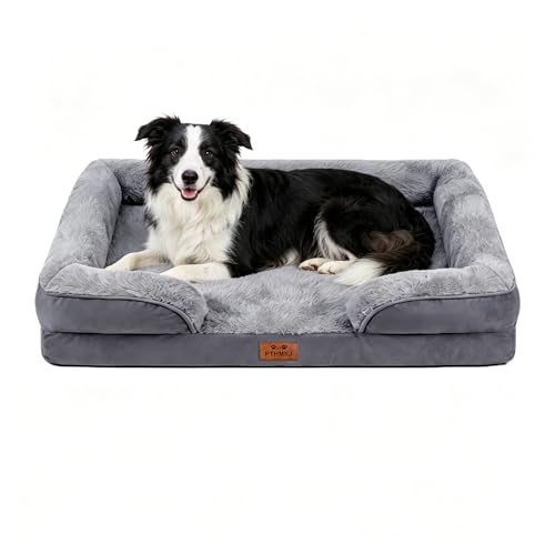 Orthopedic Dog Bed for Large Dogs - Gel Memory Foam Pet Bed with Waterproof & Washable Cover, Contoured Bolster Design for Dogs & Cats (Grey, 36.0" L x 27.0" W x 6.7" Th) - color: Grey, size: 36.0" L x 27.0" W x 6.7" Th