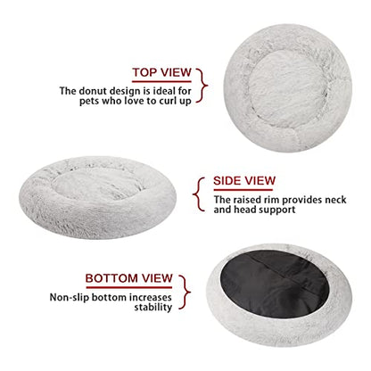 Bedfolks Calming Donut Dog Bed, 30 Inches Round Fluffy Dog Beds for Medium Dogs, Anti-Anxiety Plush Dog Bed, Machine Washable Pet Bed (Light Grey, Medium) - color: Light Grey, size: 30.0"L x 30.0"W x 8.0"Th