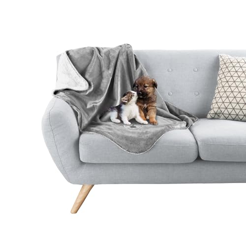 Waterproof Pet Blanket - 30x40-Inch Reversible Sherpa Fleece Throw Protects Couches, Cars, and Beds from Spills, Stains, and Fur by PETMAKER (Gray) - color: Gray, size: X-Small