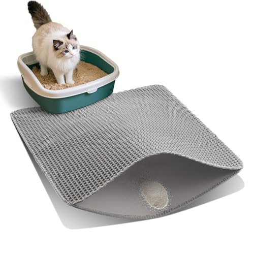 Cat Litter Mat for Indoor Cats Eva Double-Layer Litter Box Mat Washable for Easy Cleaning Cat Rug Collects Litter and Prevents Liquid Leakage (Gray, 23.6×15.7inch) - color: Gray-23.6×15.7inch