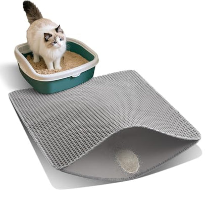 Cat Litter Mat for Indoor Cats Eva Double-Layer Litter Box Mat Washable for Easy Cleaning Cat Rug Collects Litter and Prevents Liquid Leakage (Gray, 23.6×15.7inch) - color: Gray-23.6×15.7inch