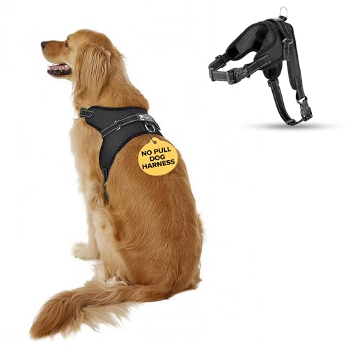 No Pull Reflective Adjustable Dog Harness with Handle- Comfortable Soft All Weather Mesh, Easy On Puppy Harness for Small Medium and Large Dogs (Black) Large - color: Black, size: Large