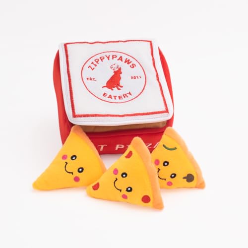 ZippyPaws Burrow- Interactive Dog & Puppy Toys for Boredom, Stimulating Pet Products to Keep Them Busy, Hide & Seek Plush Dog Puzzle, Enrichment Squeaky Toy, for Small & Medium Dogs- Pizza Box - style: Pizza Box
