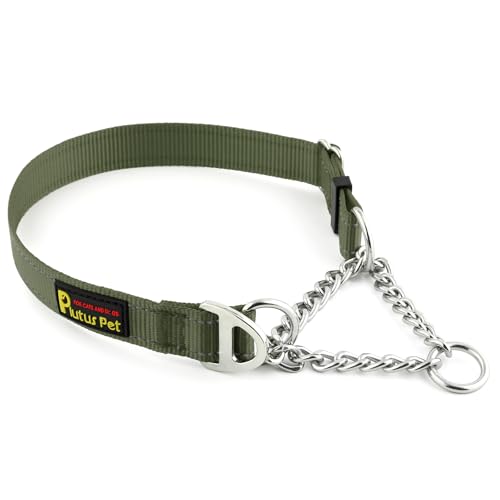 Plutus Pet Martingale Dog Collar with Stainless Steel Chain and Reflective Nylon, Adjustable No Pull Training Collar, for Small Medium, and Large Dogs, Ranger Green, S - color: Ranger Green, size: Small