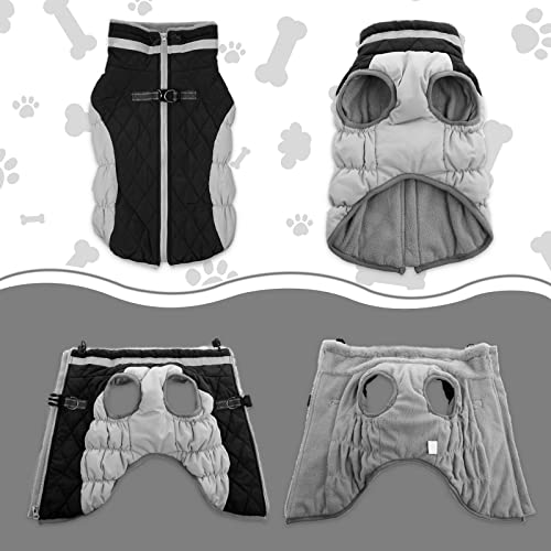 Lelepet Dog Coat Warm Dog Winter Coat Waterproof Dogs Jacket with Harness Built in Reflective Pet Fleece Vest Zip-Up Cold Weather Coats for Small Dogs Turtleneck & Windproof Coats Chihuahua Black XS - color: Black, size: X-Small