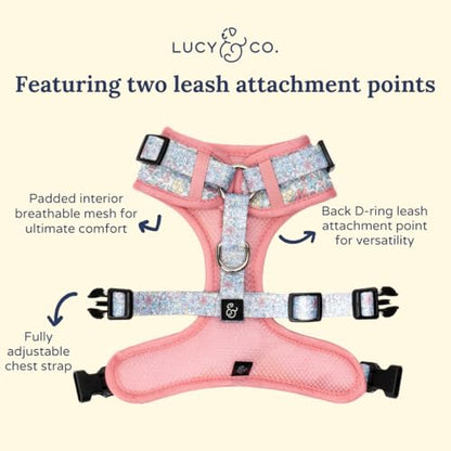 Lucy & Co. Ditsy Daydream No-Pull Dog Harness, Adjustable Front Clip Harness with Comfort Padding, Small - color: Ditsy Daydream, size: Small