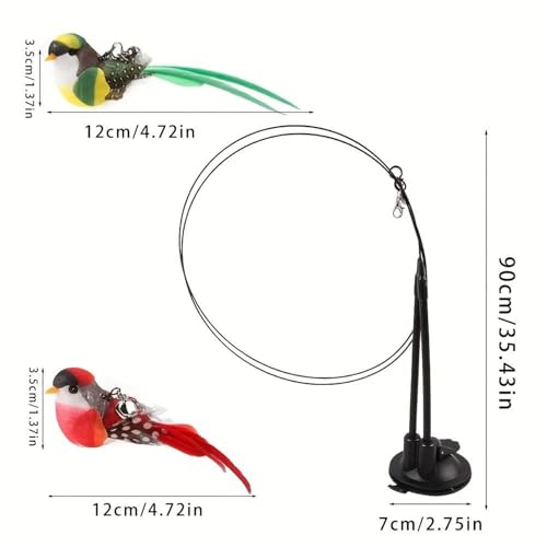 Cat Wand Toy, Suction Cup Interactive Teaser, 2-in-1 Feature with Simulated Chirping Bird for Teething and Foraging, Cat Play Wand with Engaging Design, Teaser Toy for Calming and Training