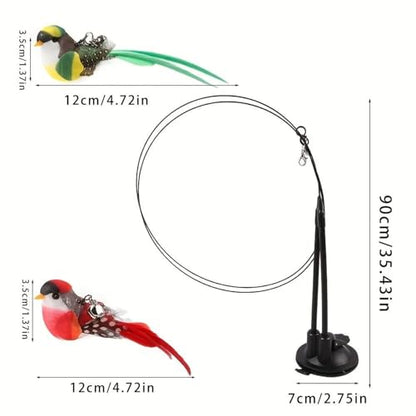 Cat Wand Toy, Suction Cup Interactive Teaser, 2-in-1 Feature with Simulated Chirping Bird for Teething and Foraging, Cat Play Wand with Engaging Design, Teaser Toy for Calming and Training