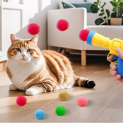 Jgalnim 100 Cat Pom Pom Balls &2 Cat Toy Launchers,Cat Toys Ball Launcher,Launch Ball Cat Fetch Toy,Interactive Cat Toy Balls for Kitty Gifts